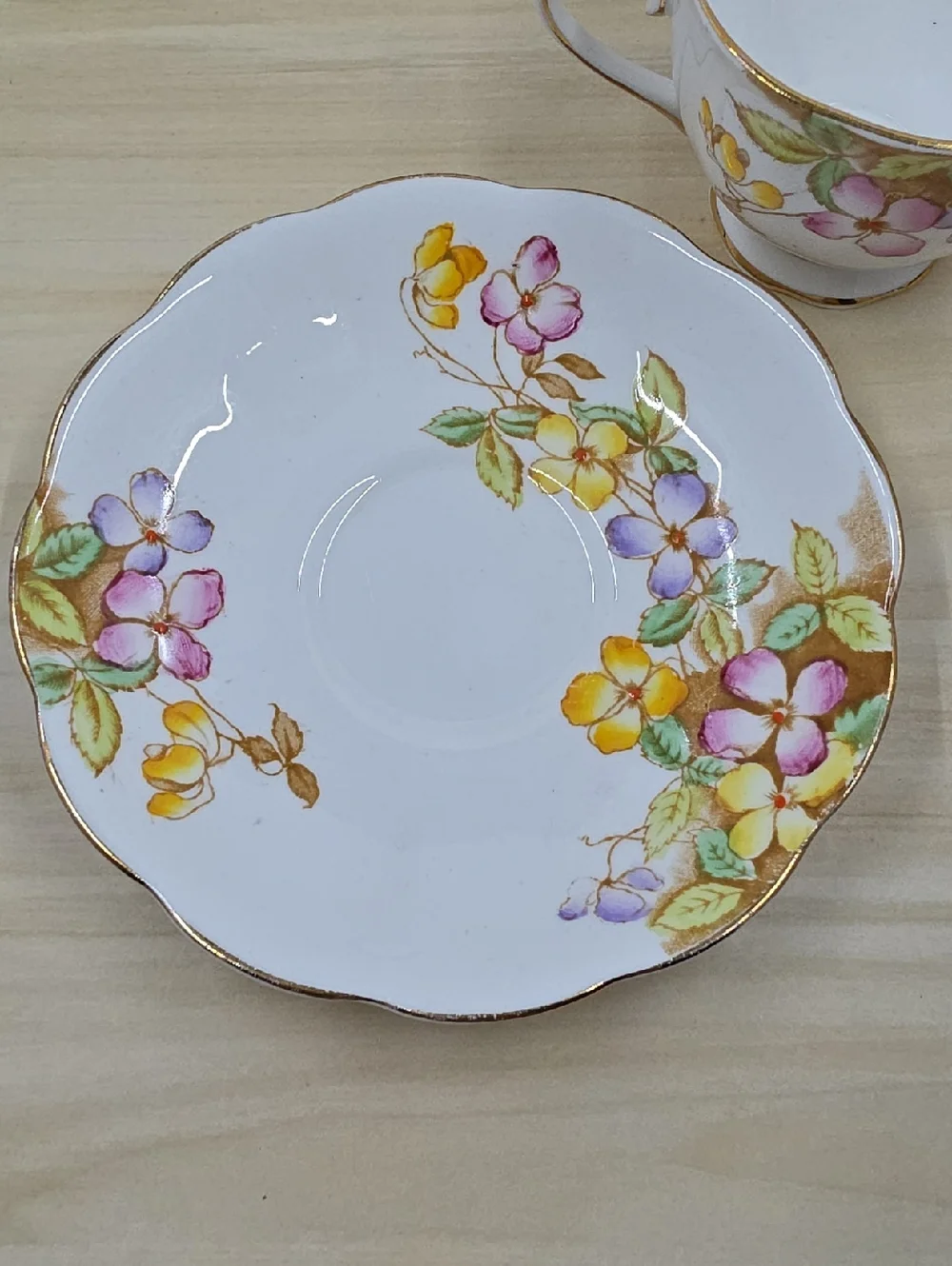Royal Albert Clematis Pattern Footed Cup and Saucer Hand Painted England